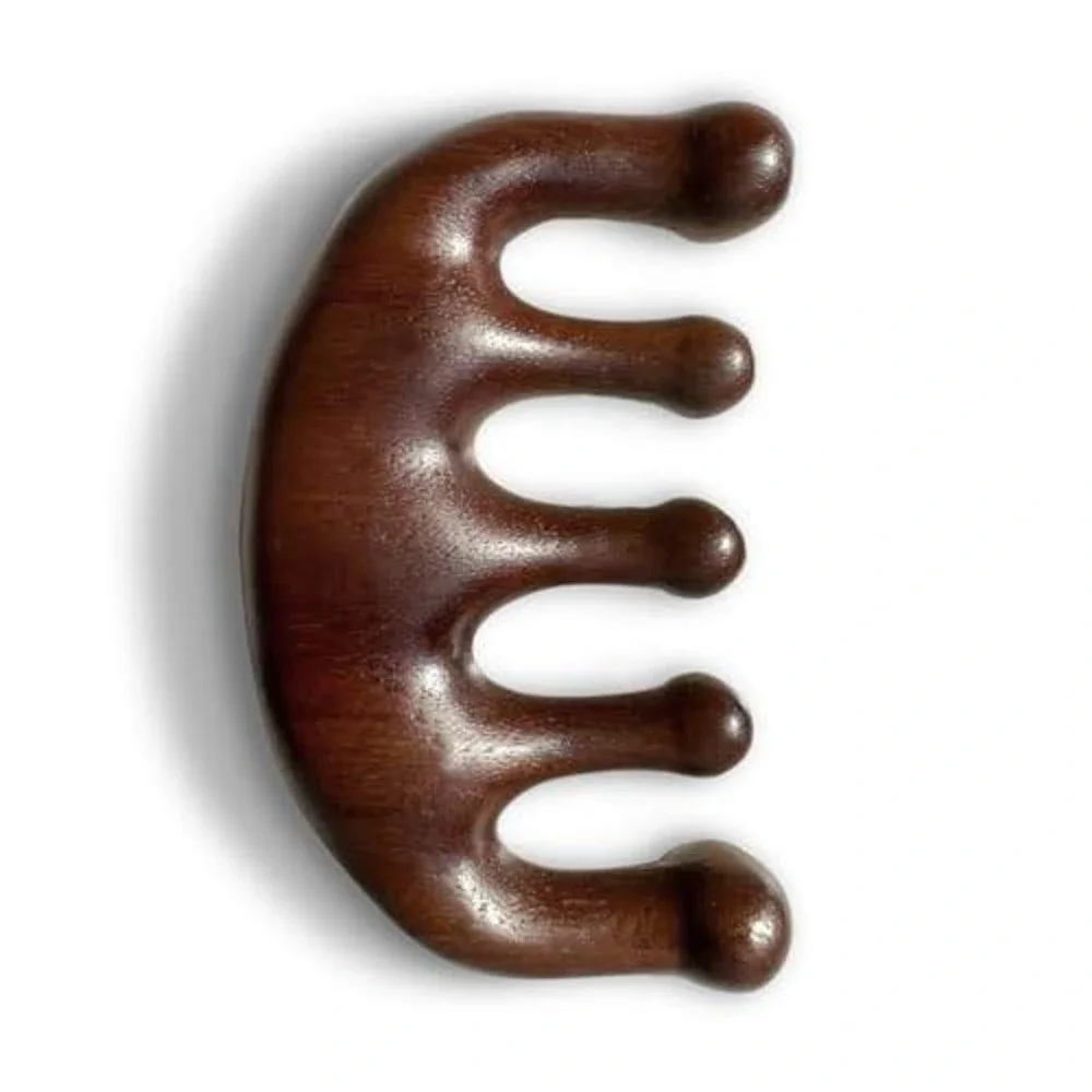 Natural Sandalwood Scalp Massager Wide Tooth‎ Hair Comb Five Finger Wood Tool
